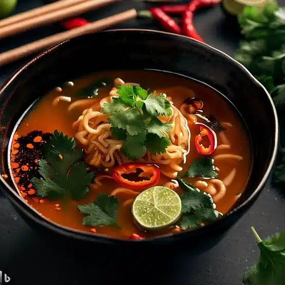 Vegetarisk ramen med krydret misosuppe og tofu