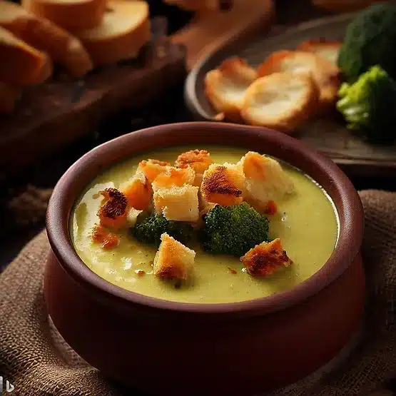Opskrift på broccoli-cheddarsuppe med sprøde croutoner