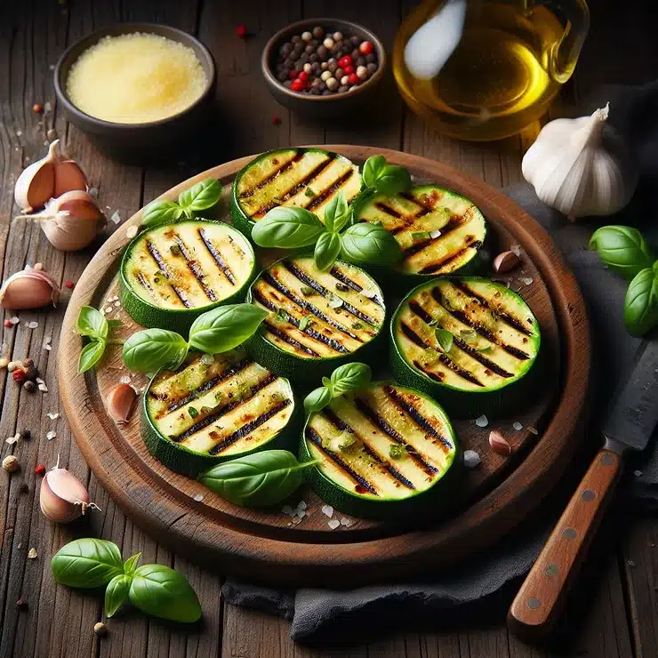 Grillet courgette med hvidløg og basilikum