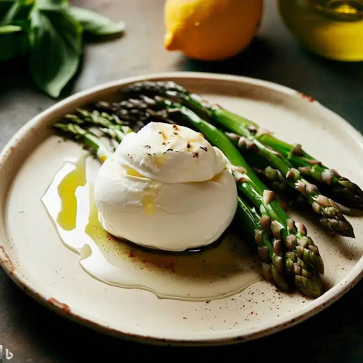 Burrata med grillede asparges og citron
