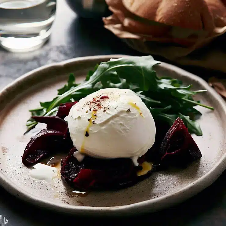 Burrata med ristede rødbeder og rucola