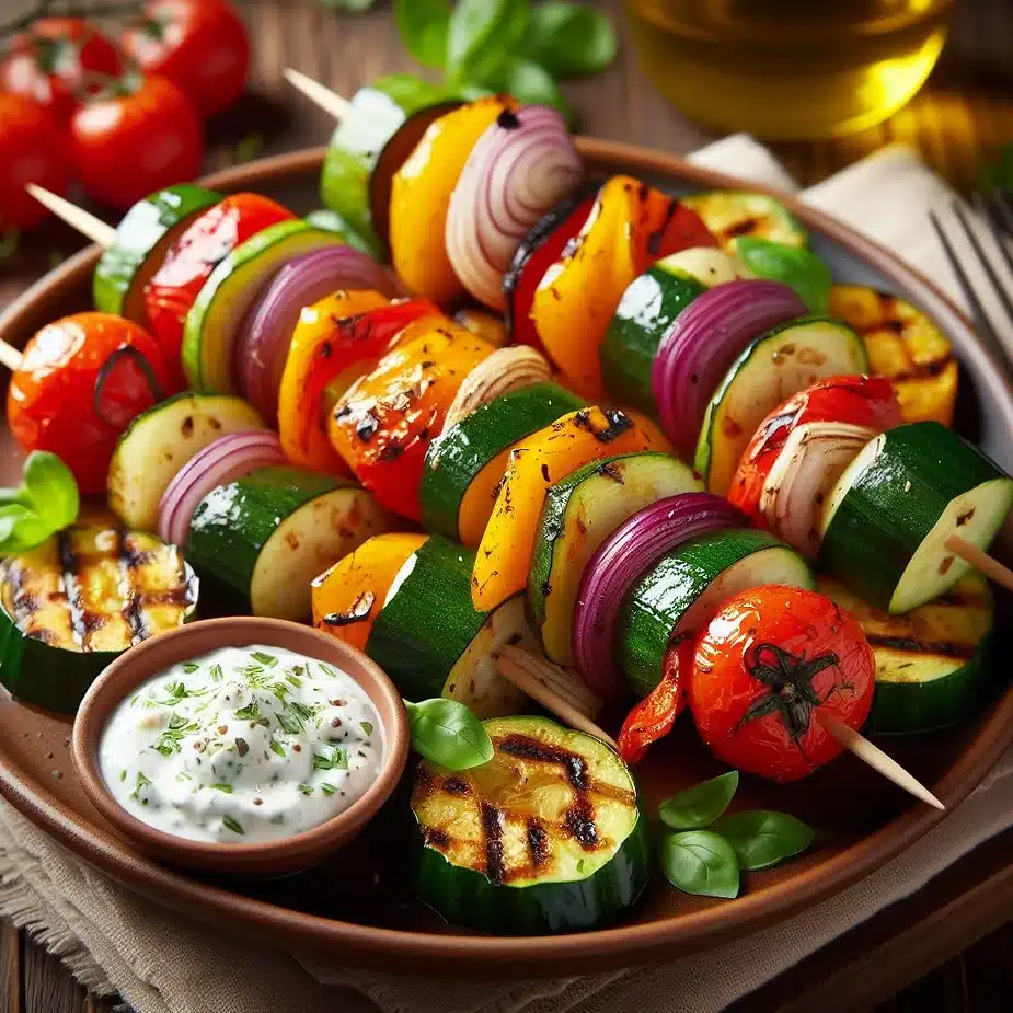 Grillede Middelhavs Grøntsagsspyd med Tzatziki: En Smagfuld og Sund Ret
