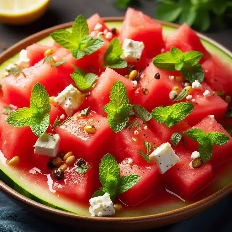 Vandmelonsalat med feta og mynte