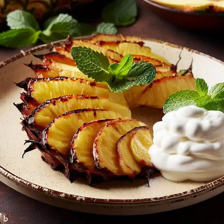 Grillet ananas med kokosflødeskum