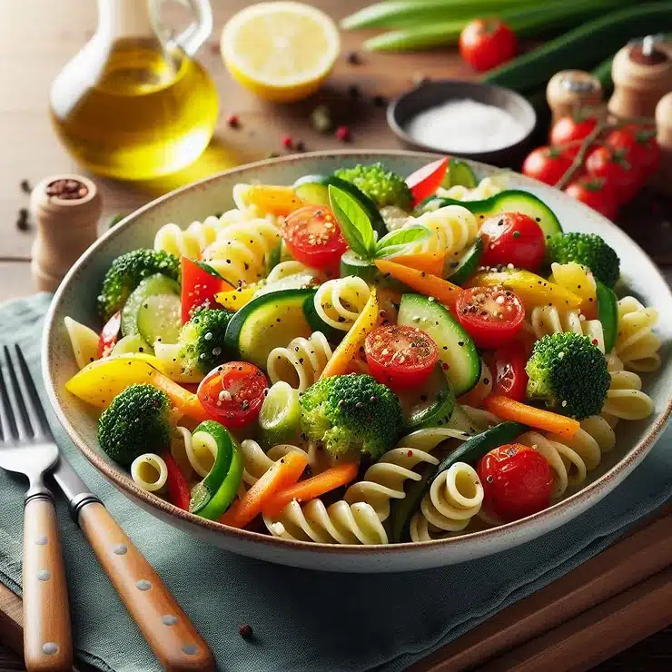Pasta primavera med friske grøntsager