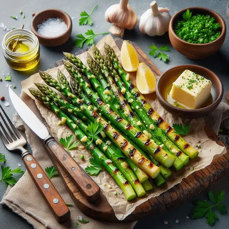 Grillede asparges med smør og persille