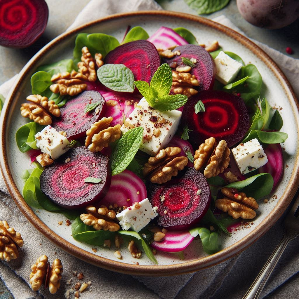 Rødbedesalat med gedeost og valnødder