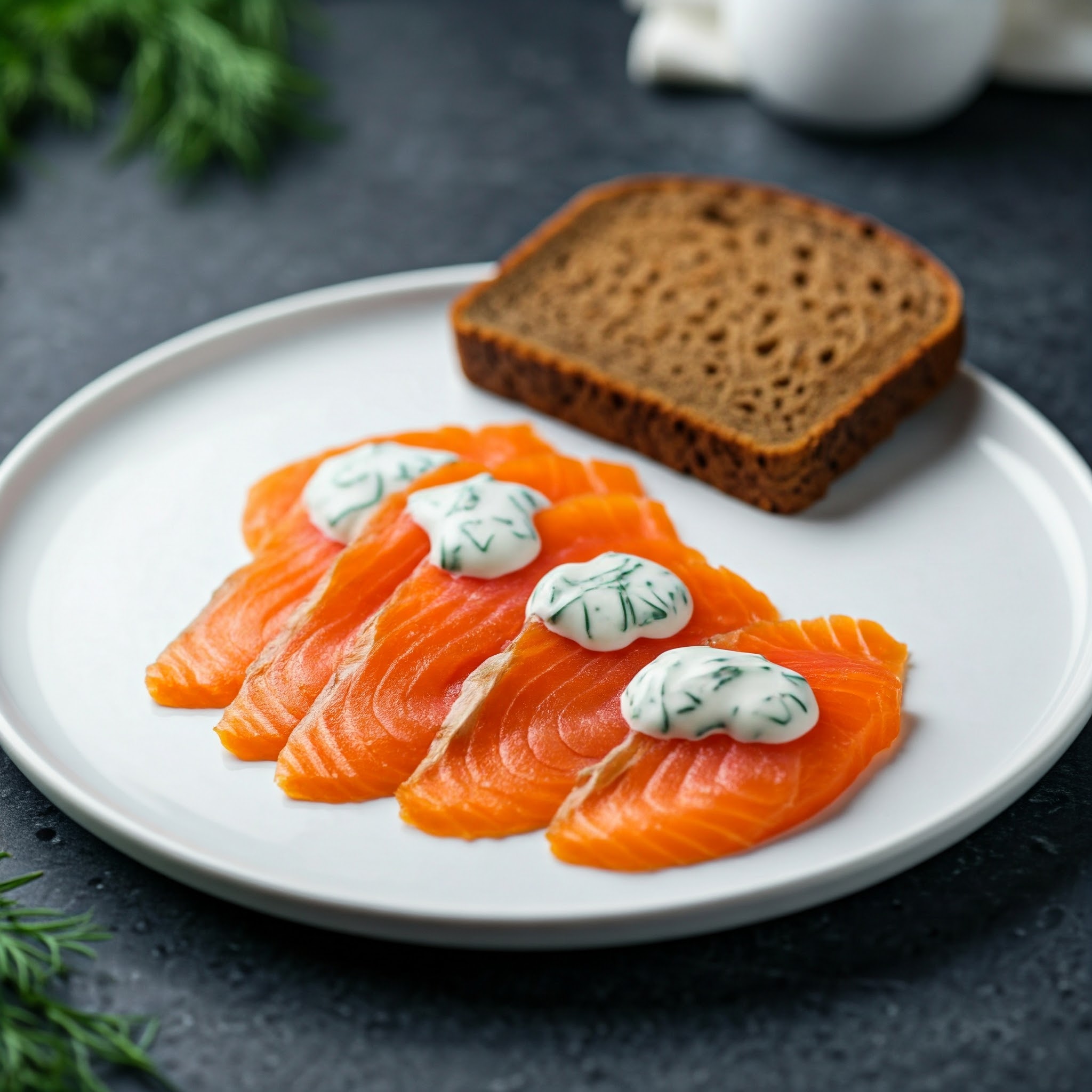 Røget laks med dilddressing og rugbrød