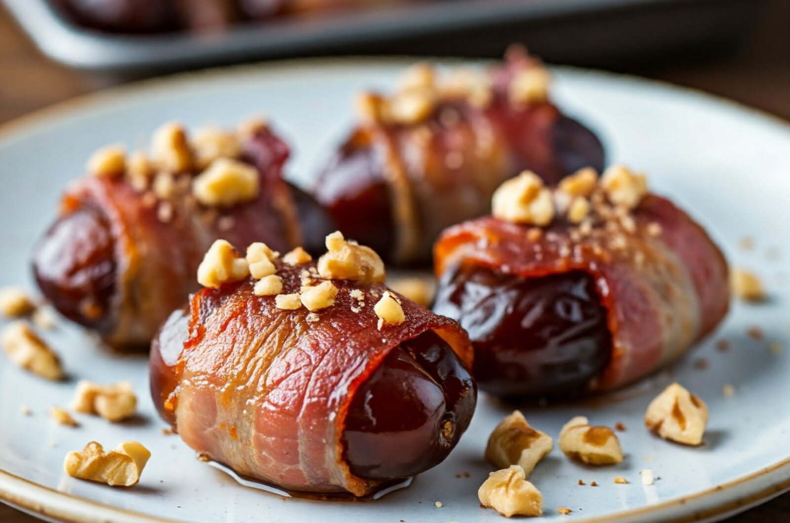 Bagte dadler med bacon og valnødder