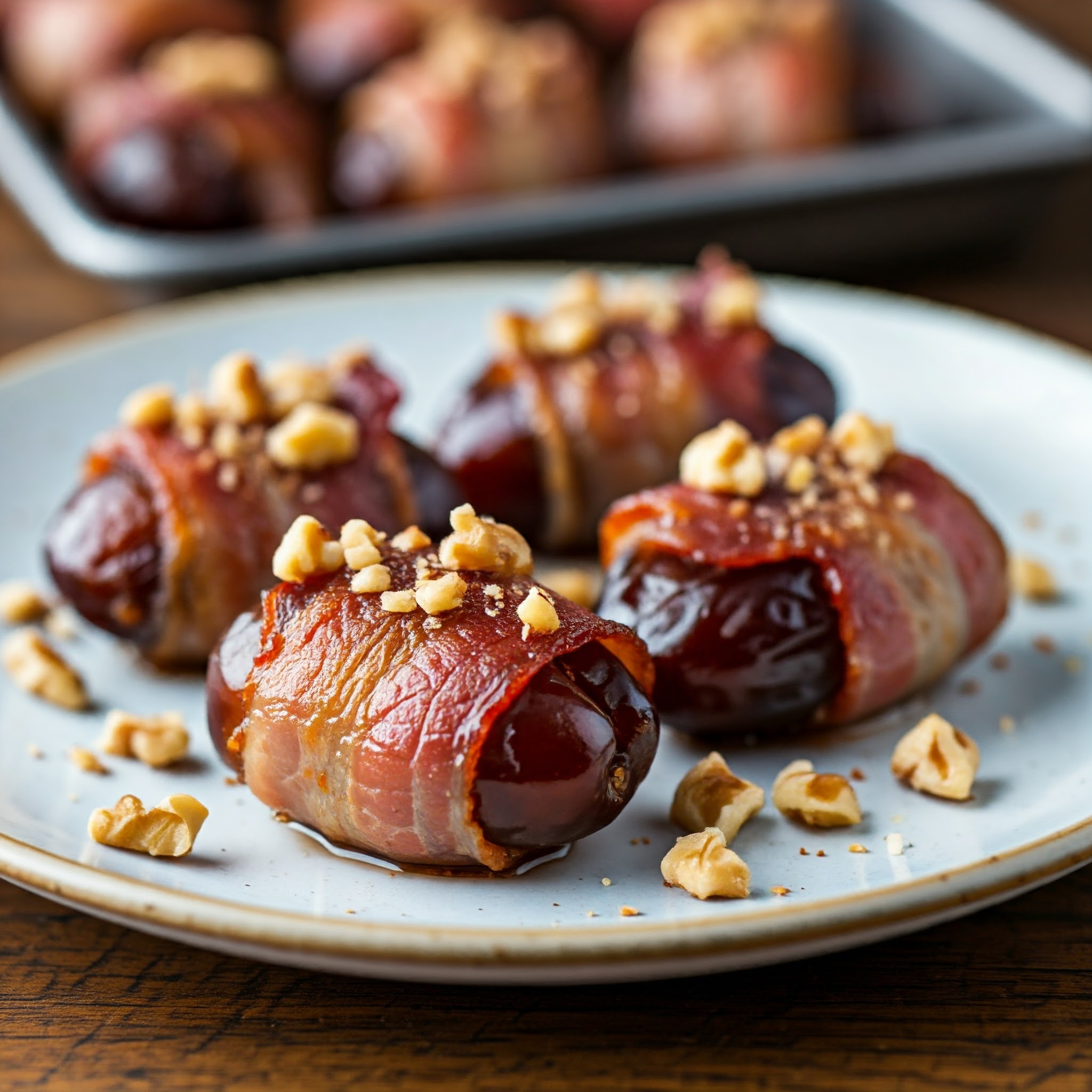 Bagte dadler med bacon og valnødder