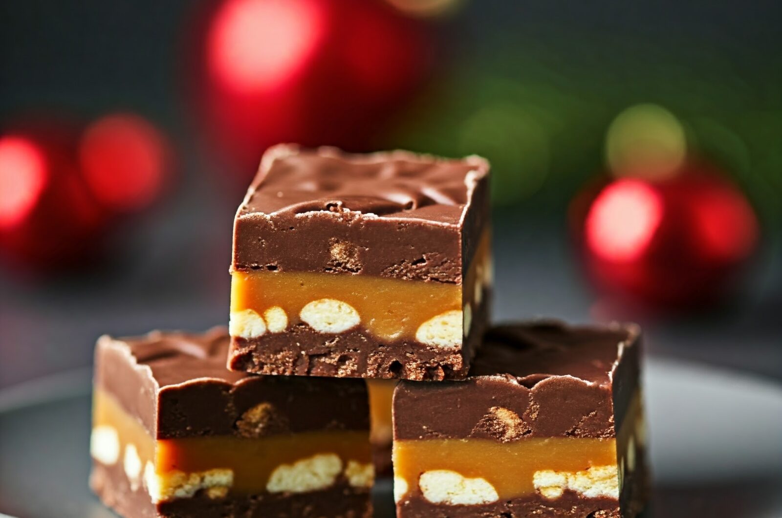 Hjemmelavet julefudge med chokolade og karamel