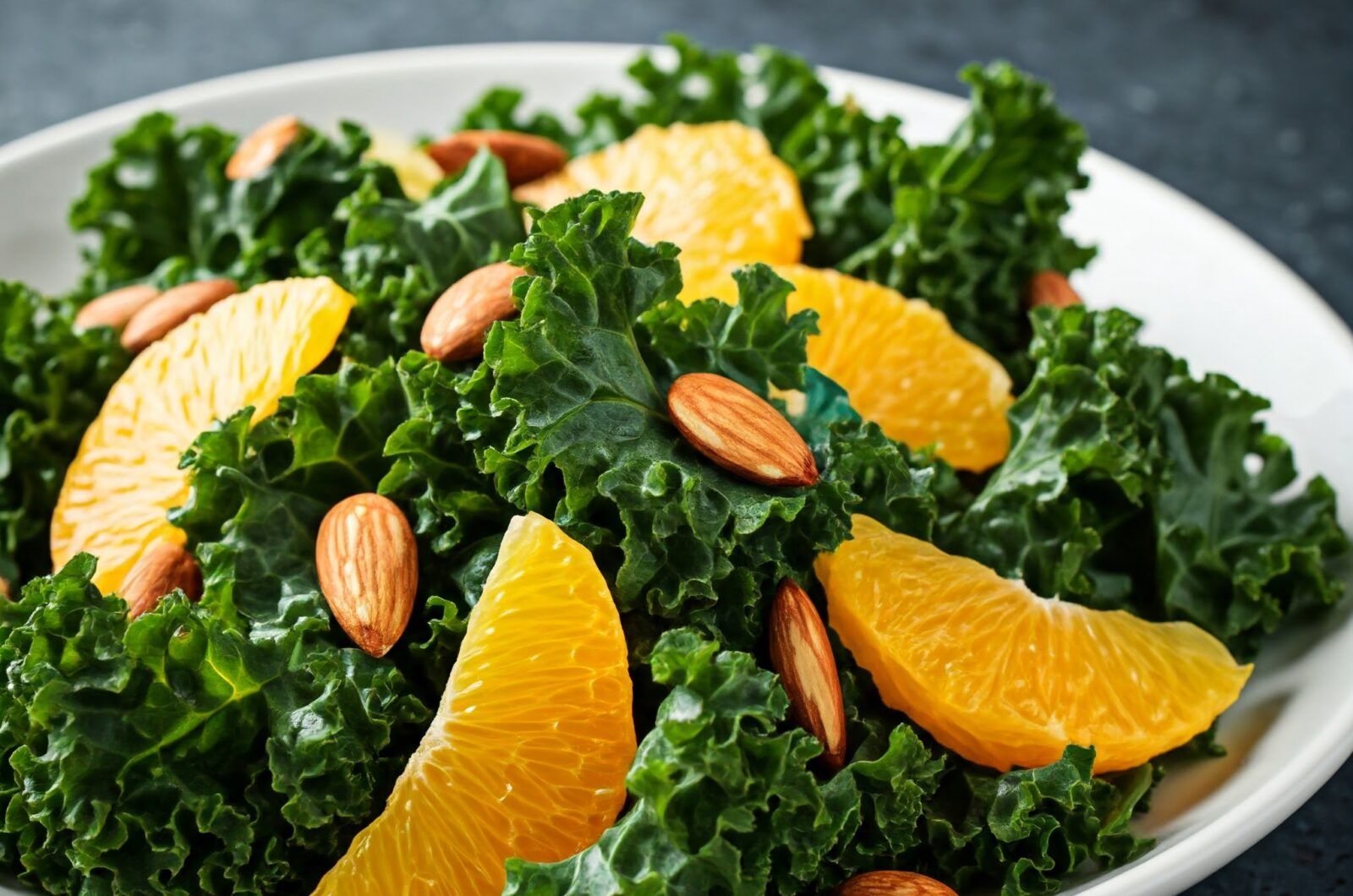 Grønkålssalat med appelsin og ristede mandler