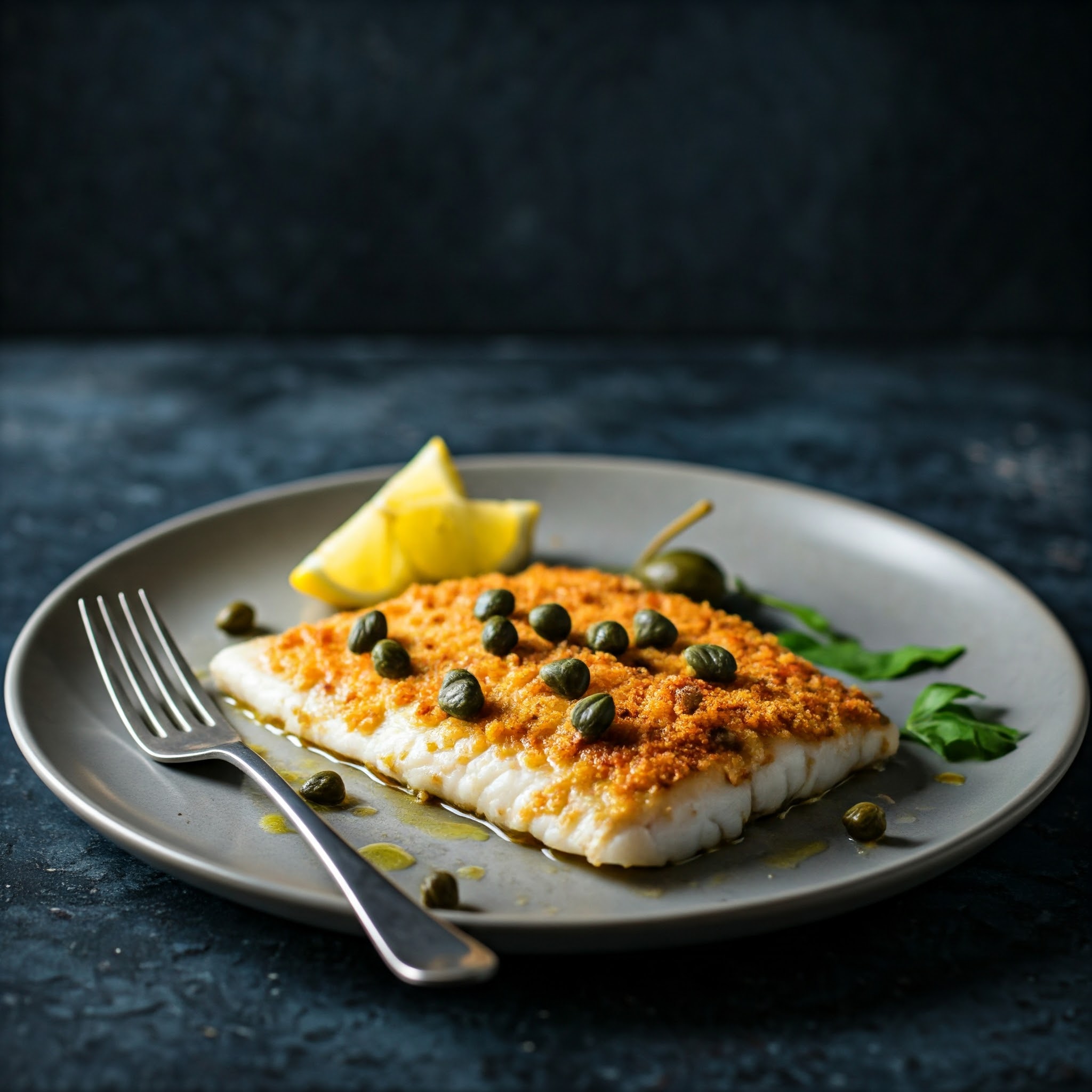 Ovnbagt havtaske med citron og kapers