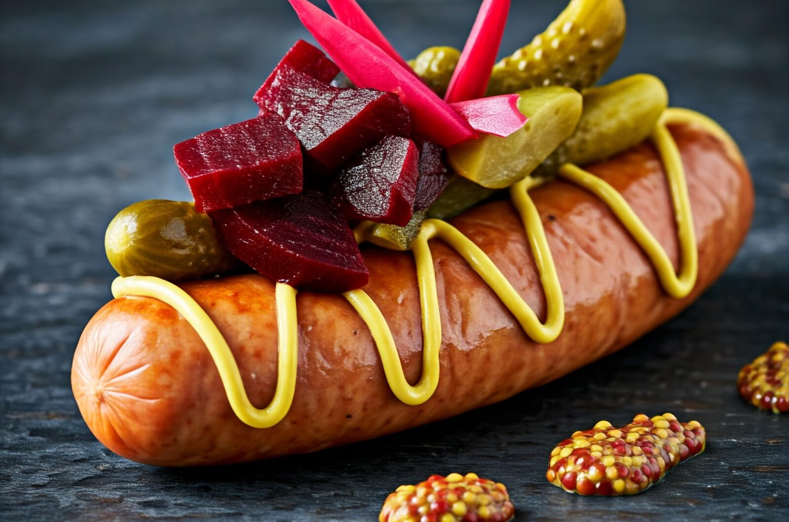 Medisterpølse med sennep og surt