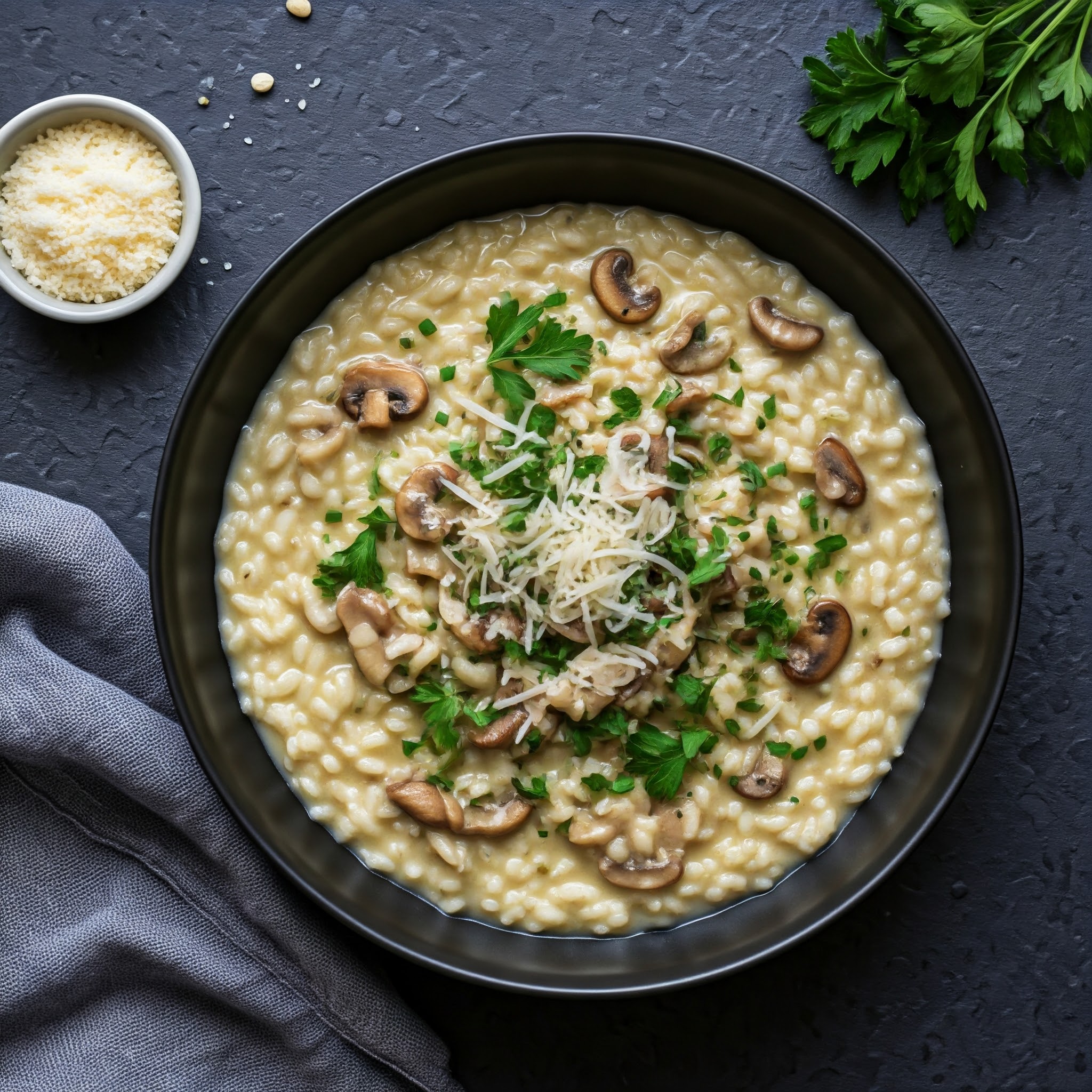 Blomkålsrisotto med svampe og parmesan