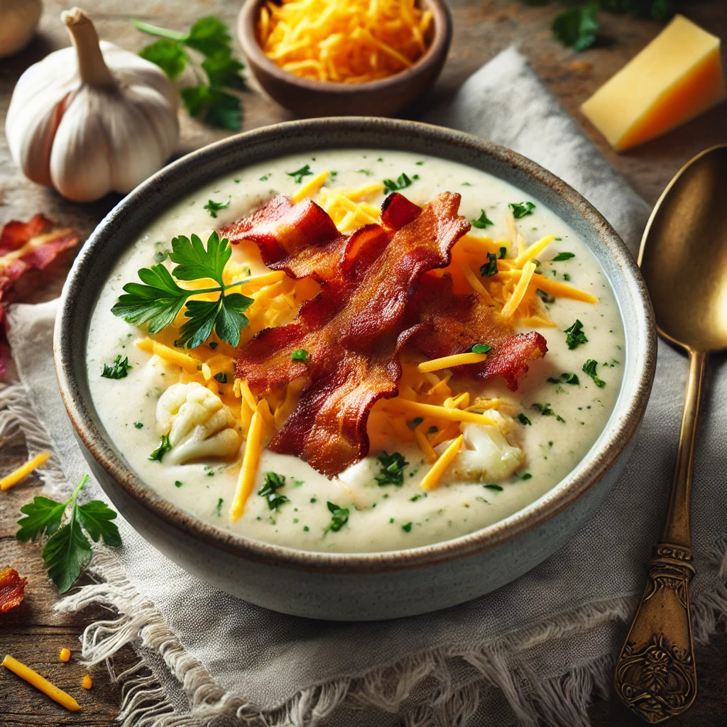 Keto Blomkålssuppe med Bacon og Cheddar