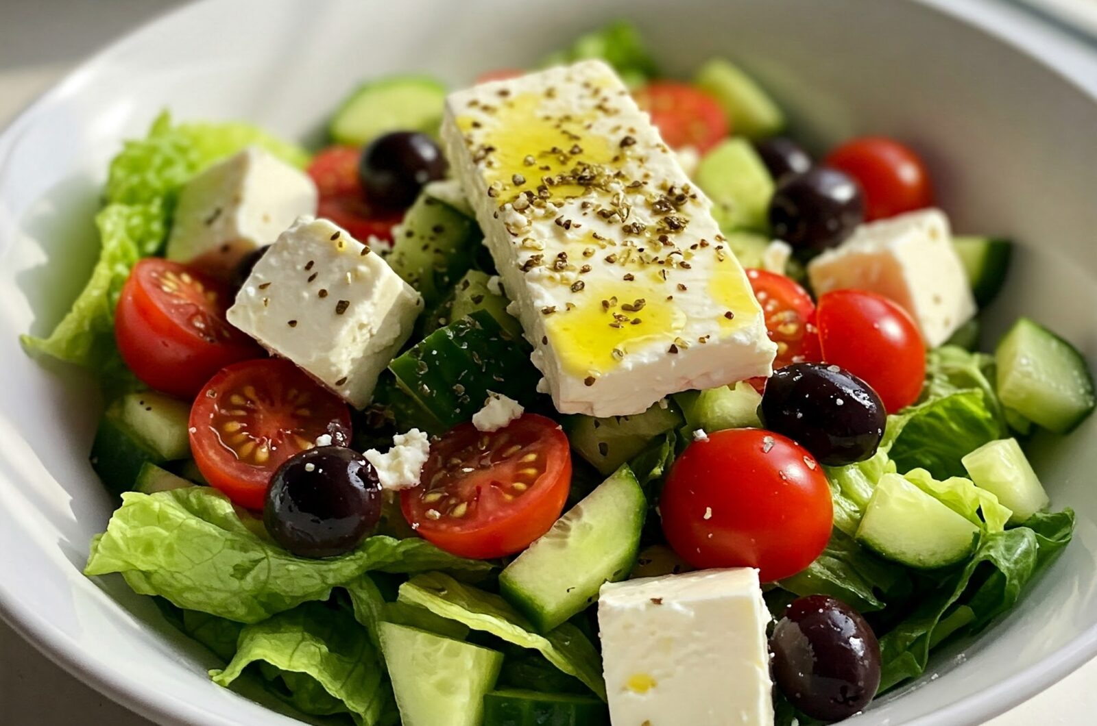 Keto Græsk Salat med Oliven, Feta og Olie-Eddike-Dressing