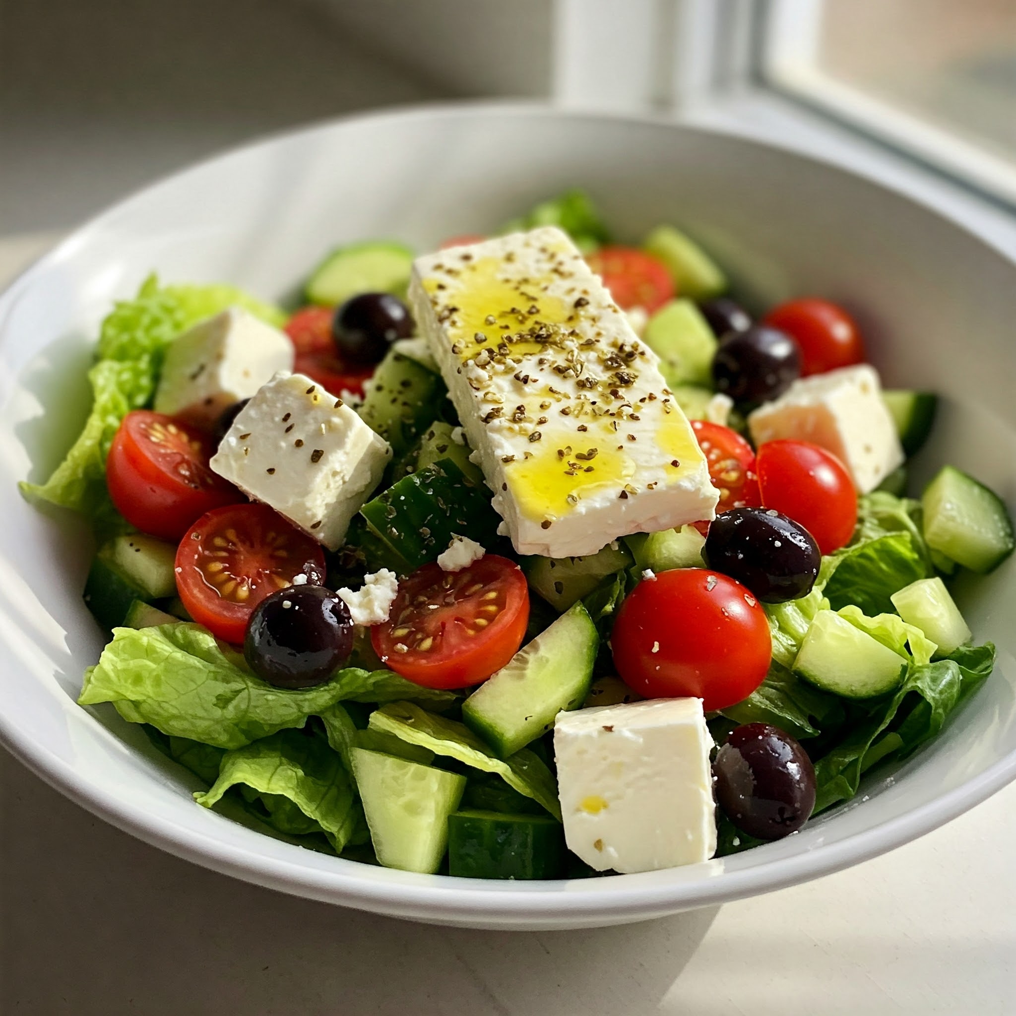 Keto Græsk Salat med Oliven, Feta og Olie-Eddike-Dressing