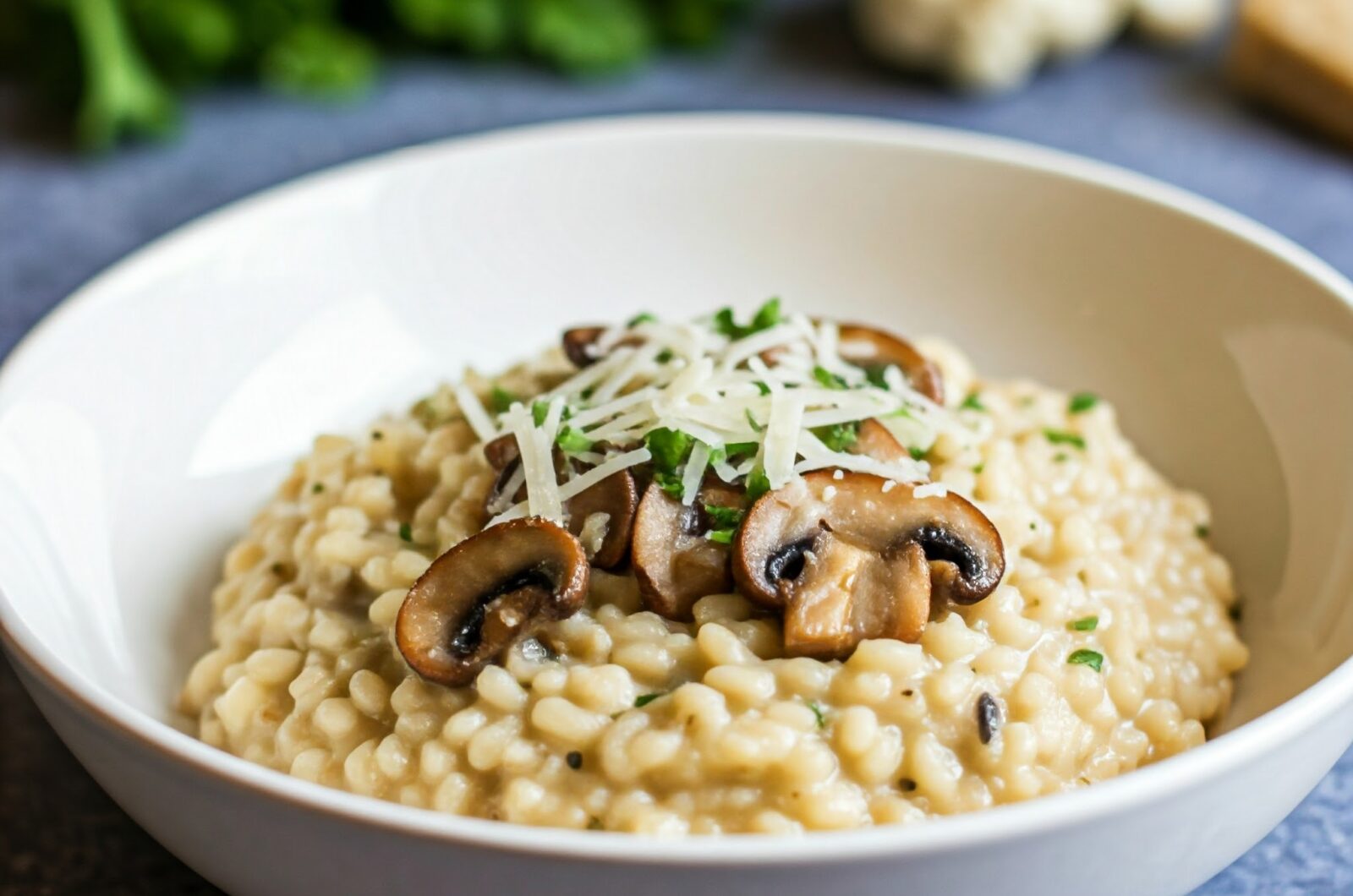 Blomkålsrisotto med parmesan og champignon