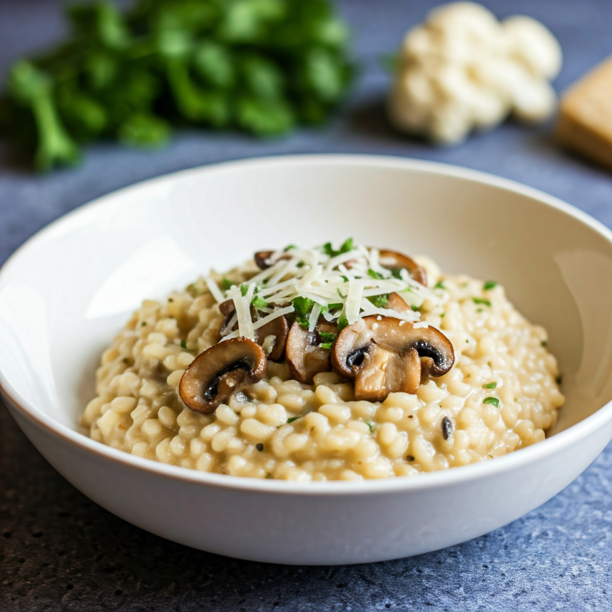 Blomkålsrisotto med parmesan og champignon