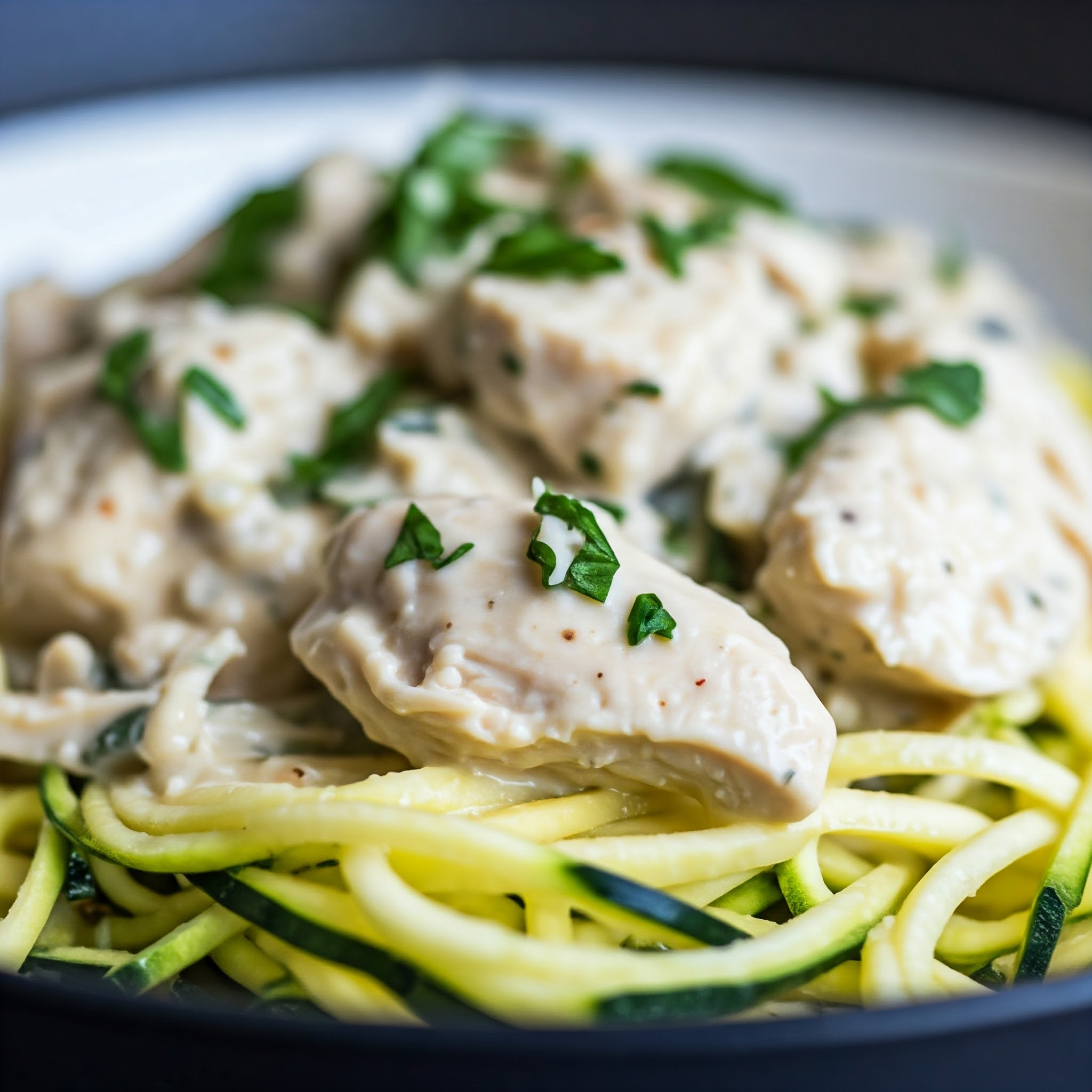 Keto Kylling Alfredo med Squash-Spaghetti