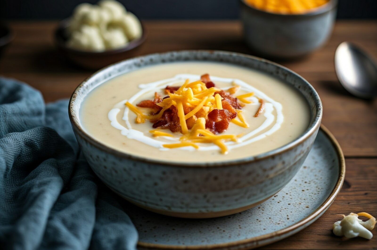 Cremet blomkålssuppe med fløde og ost