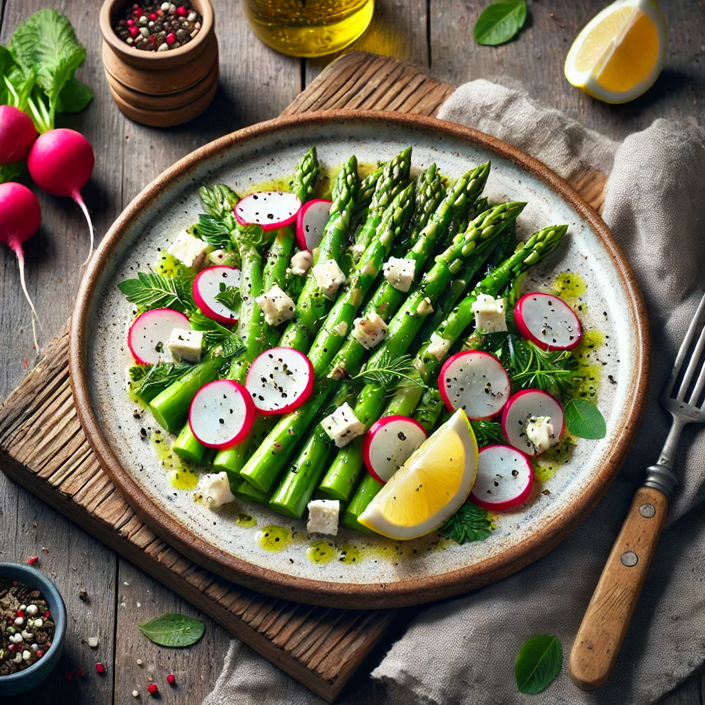 Aspargessalat med radiser, feta og citronvinaigrette