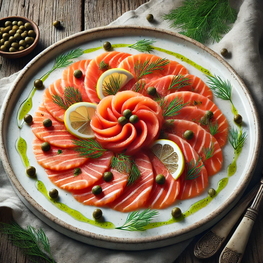 Laksecarpaccio med dild, citron og kapers