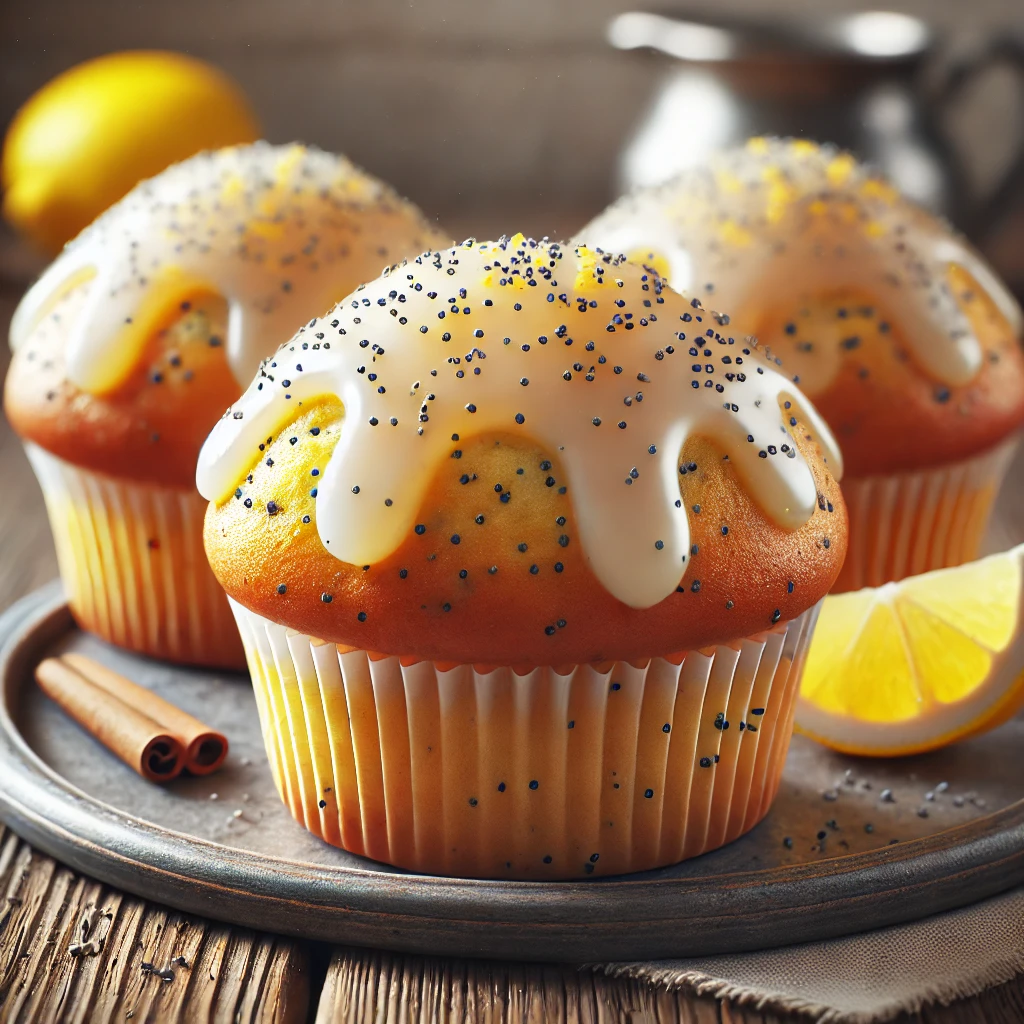 Luftige citronmuffins med birkes og glasur