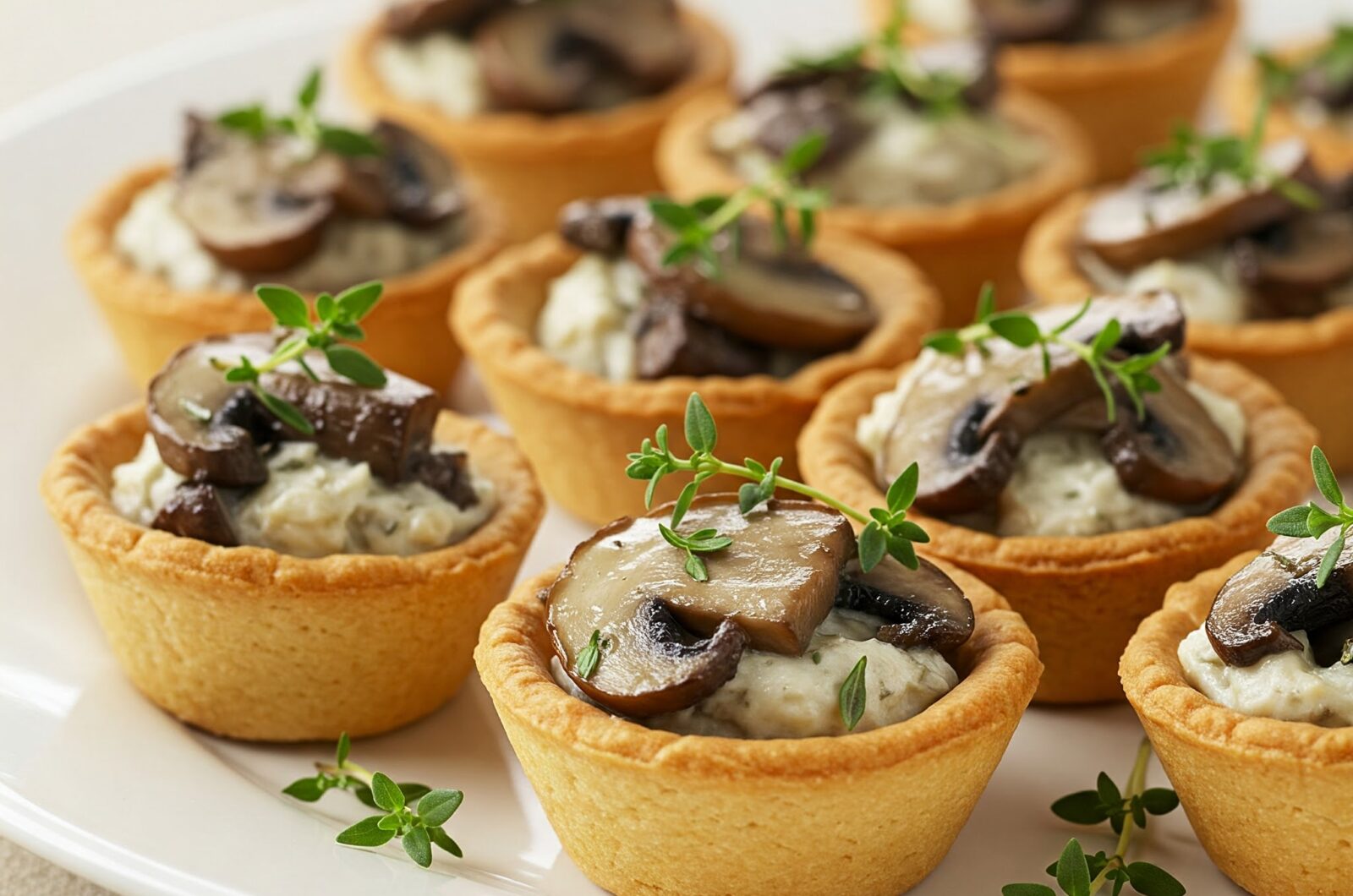 Mini tarteletter med cremet svampestuvning og sprød timian