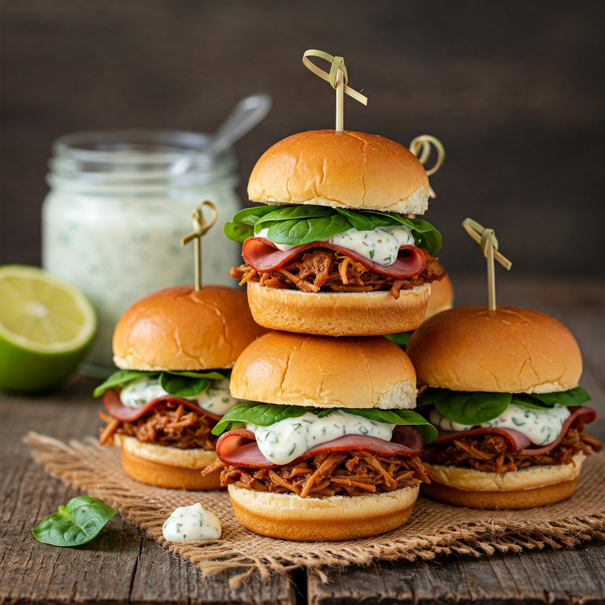 Lækre sliders med pulled lam og frisk myntedressing