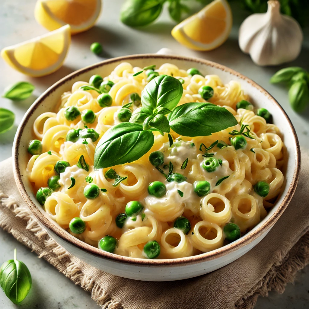 Sommerpasta med citron, mascarpone og ærter