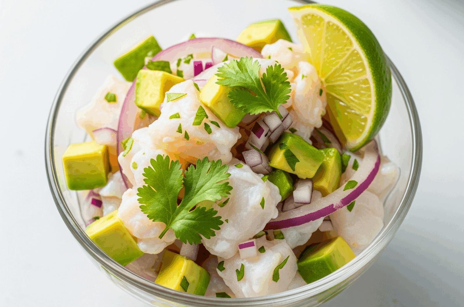 Ceviche med torsk, lime, koriander og avocado