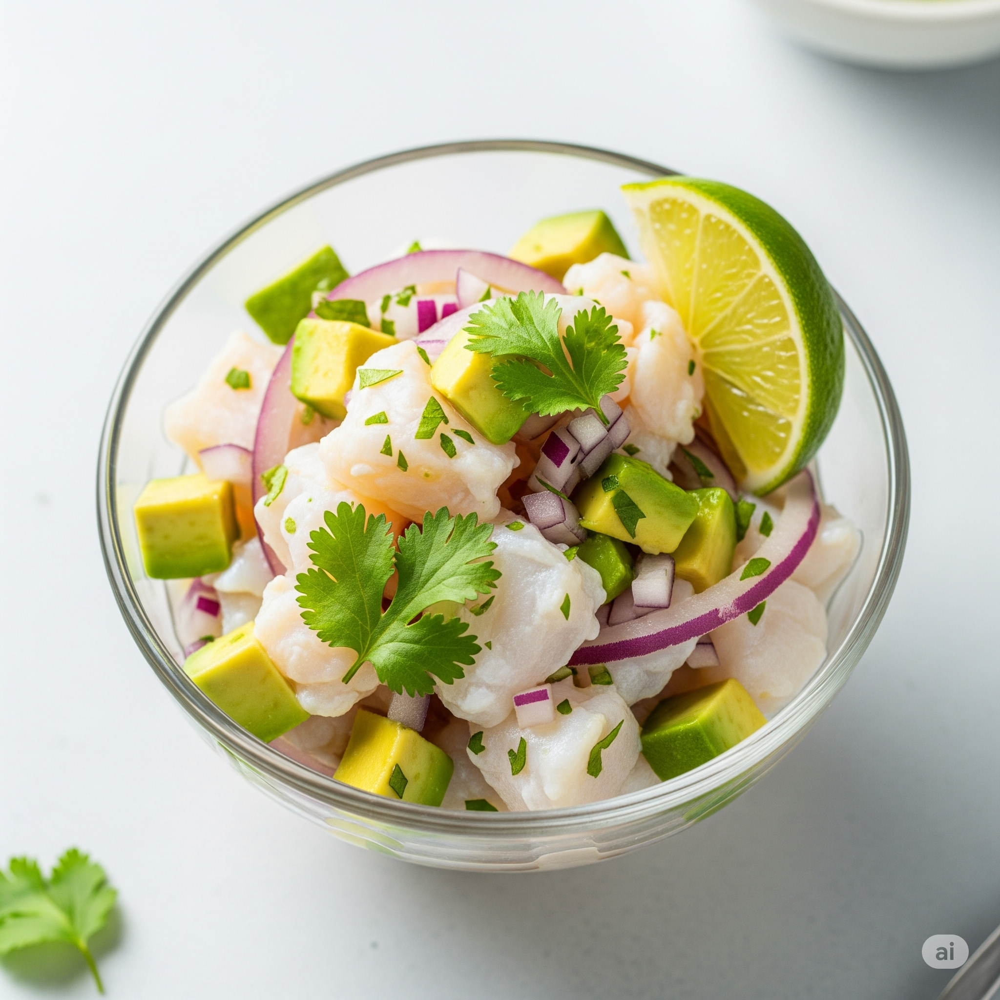 Ceviche med torsk, lime, koriander og avocado