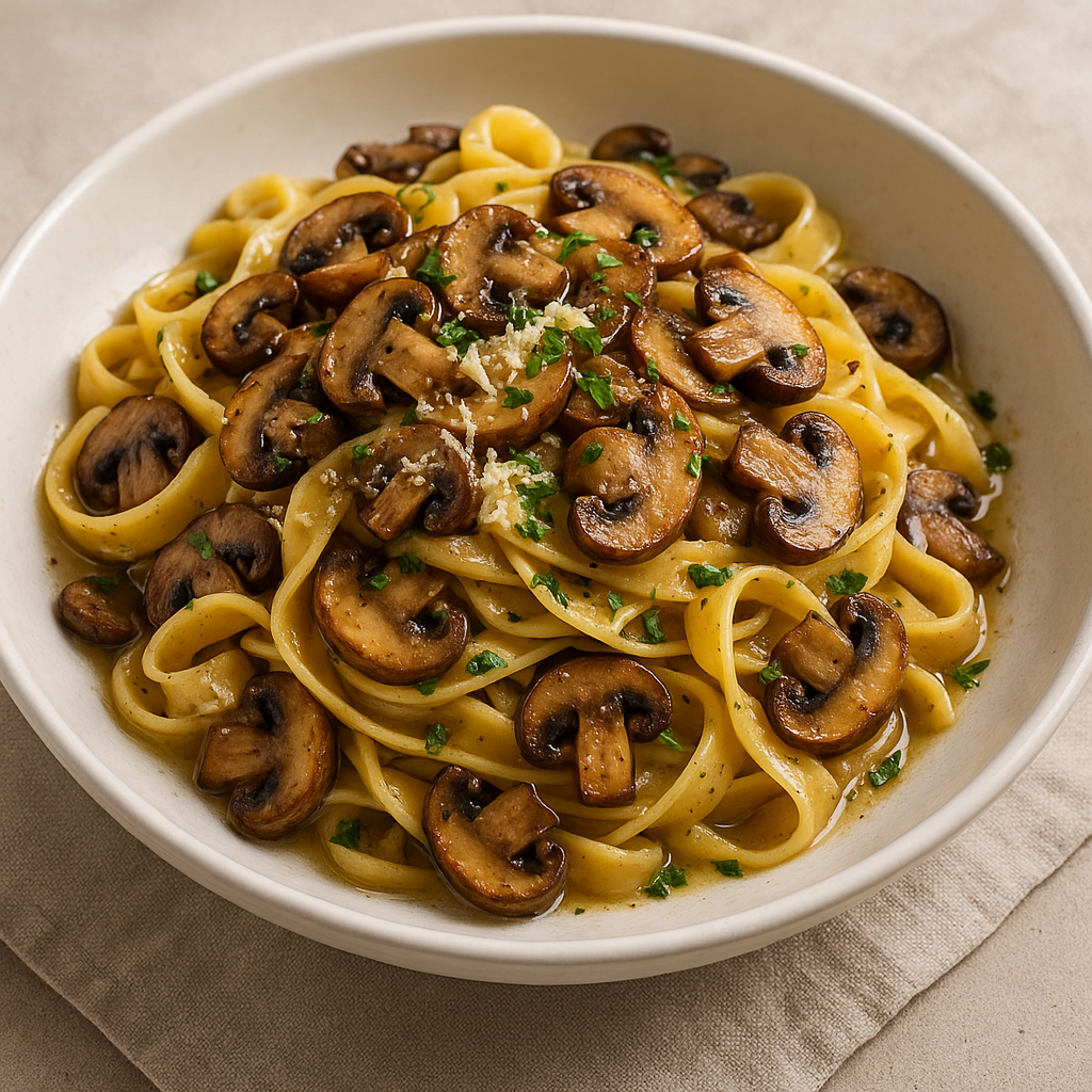 Tagliatelle med svampe og hvidløgssmør