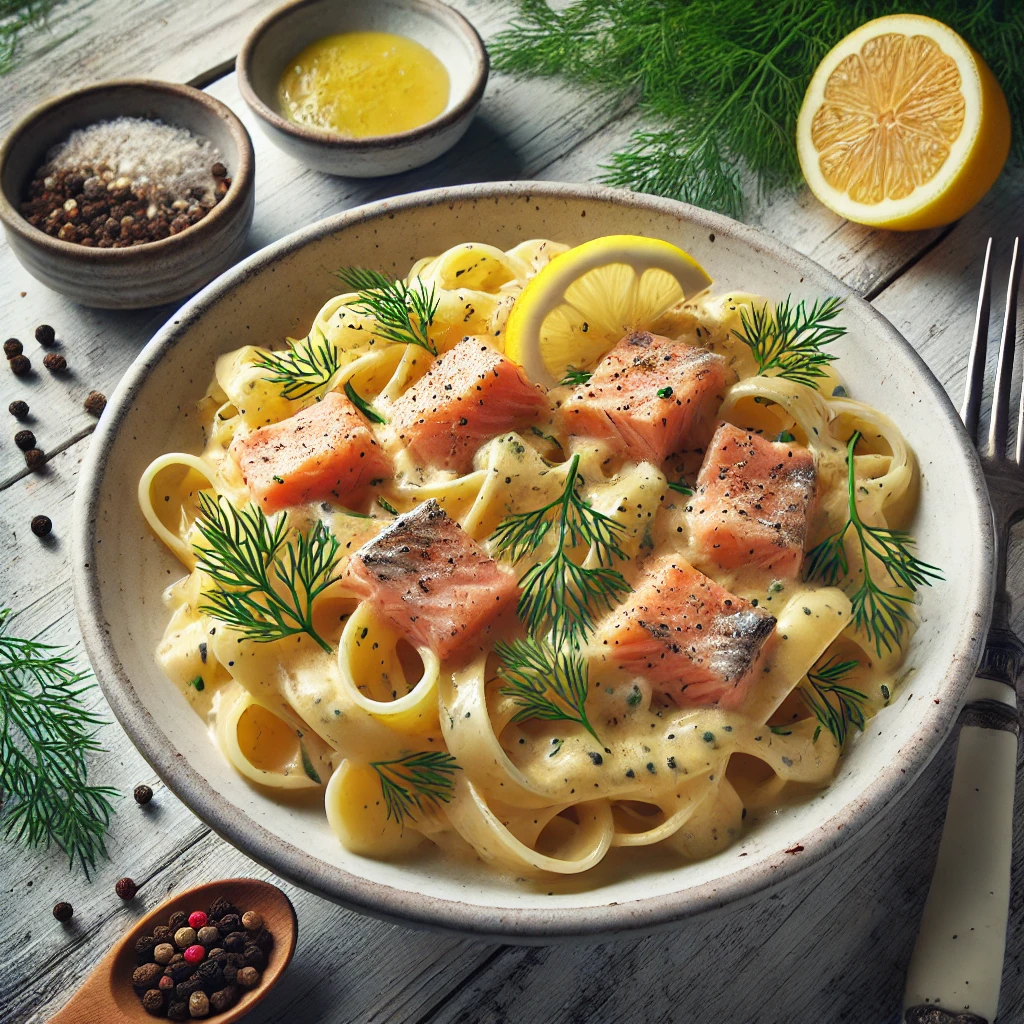 Pasta med røget ørred og citroncreme