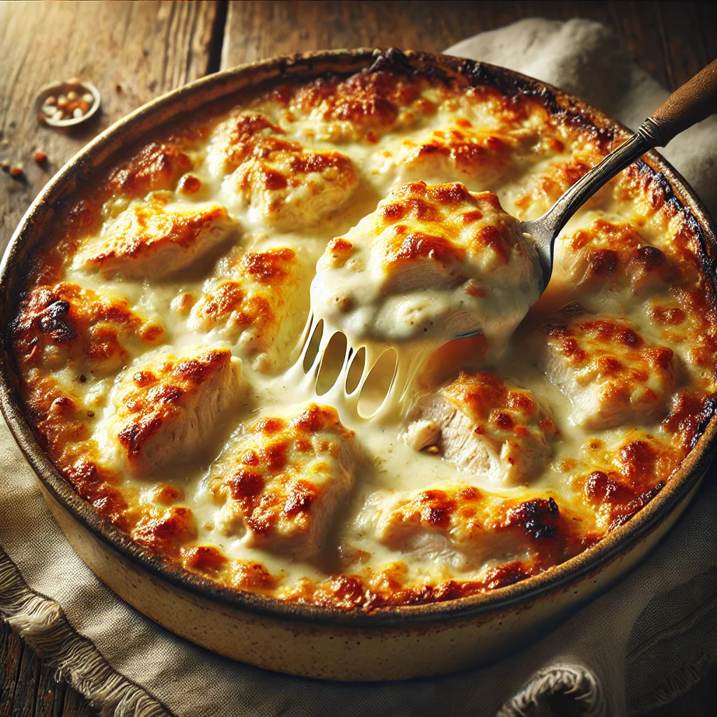 Kyllingegratin med fløde og ost