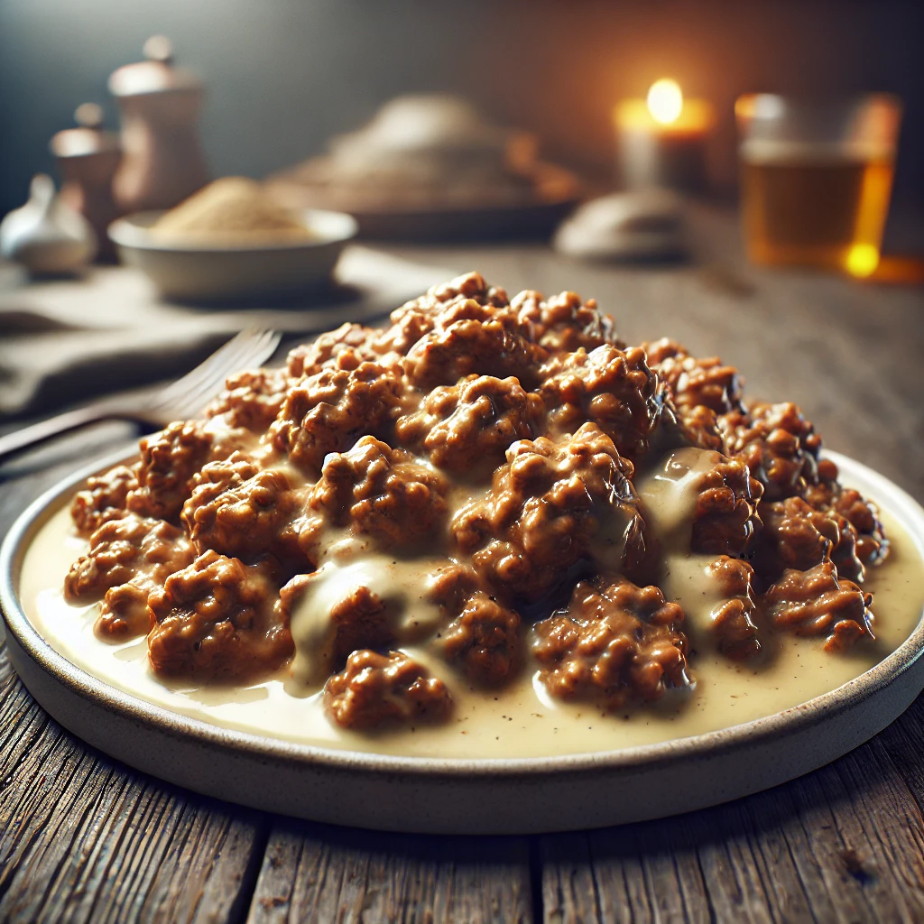 Oksefars i cremet flødesauce