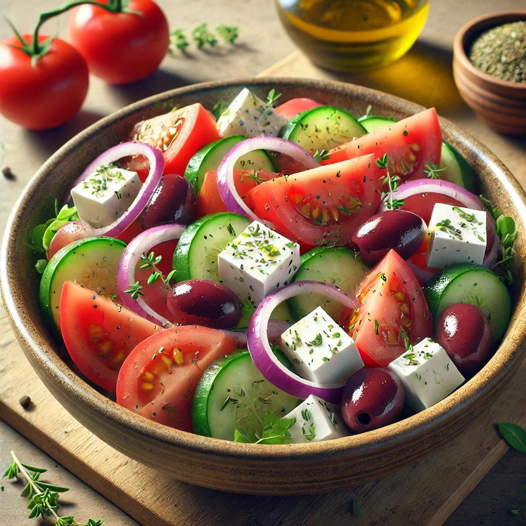 Græsk salat med feta og oliven