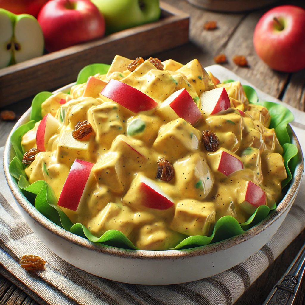 Kyllingesalat med karry og æbler