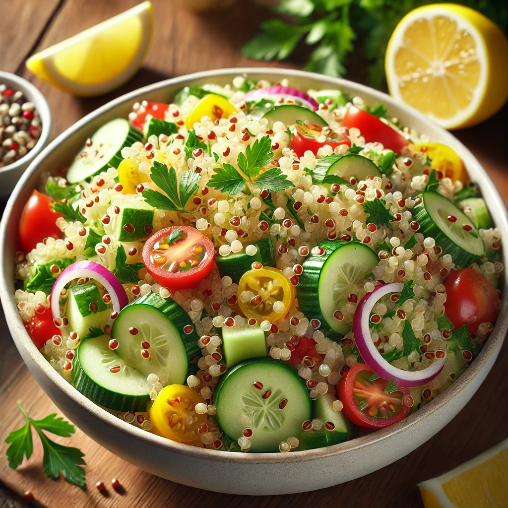 Quinoasalat med grøntsager og citrusdressing