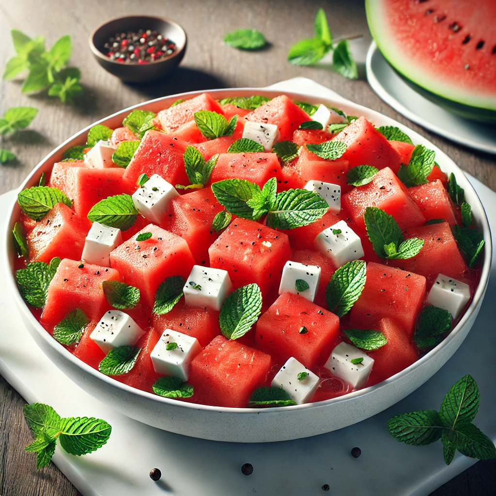 Vandmelonsalat med feta og mynte