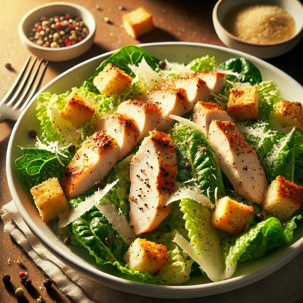 Cæsarsalat med kylling og sprøde croutoner