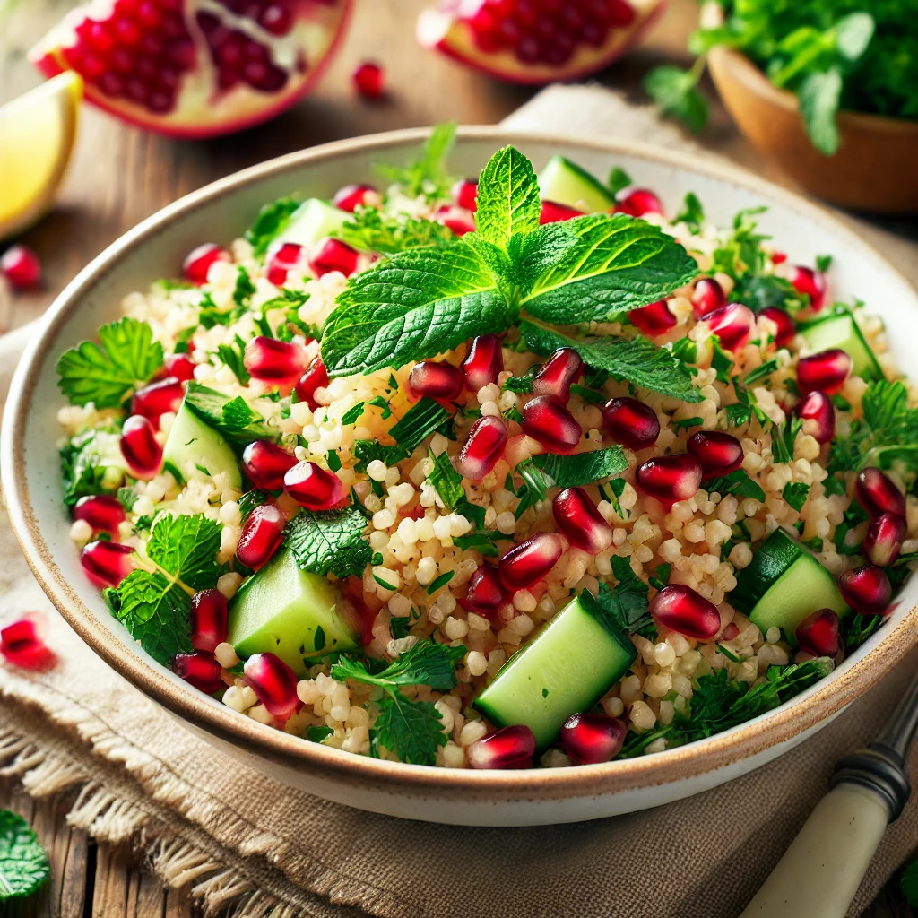 Bulgursalat med granatæble og mynte