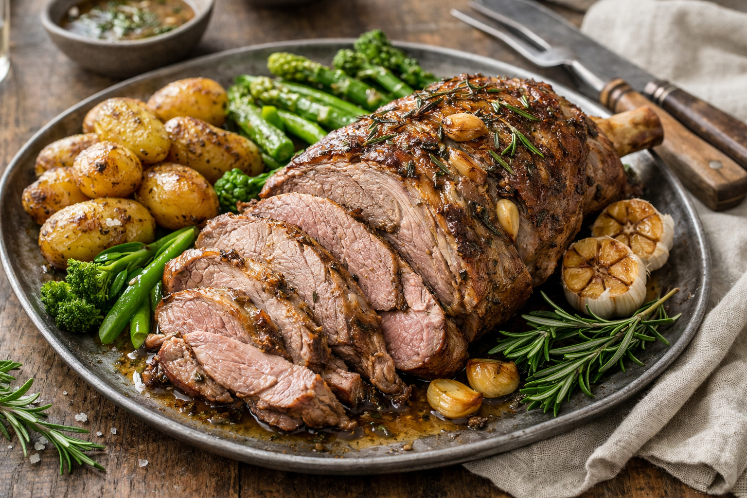 Langtidsstegt lammekølle med hvidløg og rosmarin