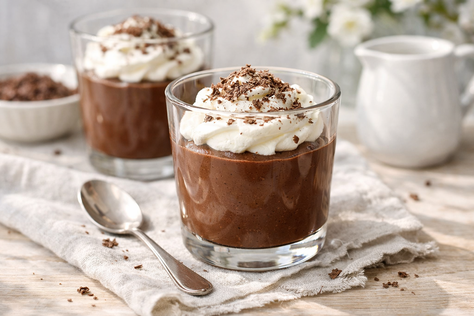 Påskedessert med chokolade og flødeskum