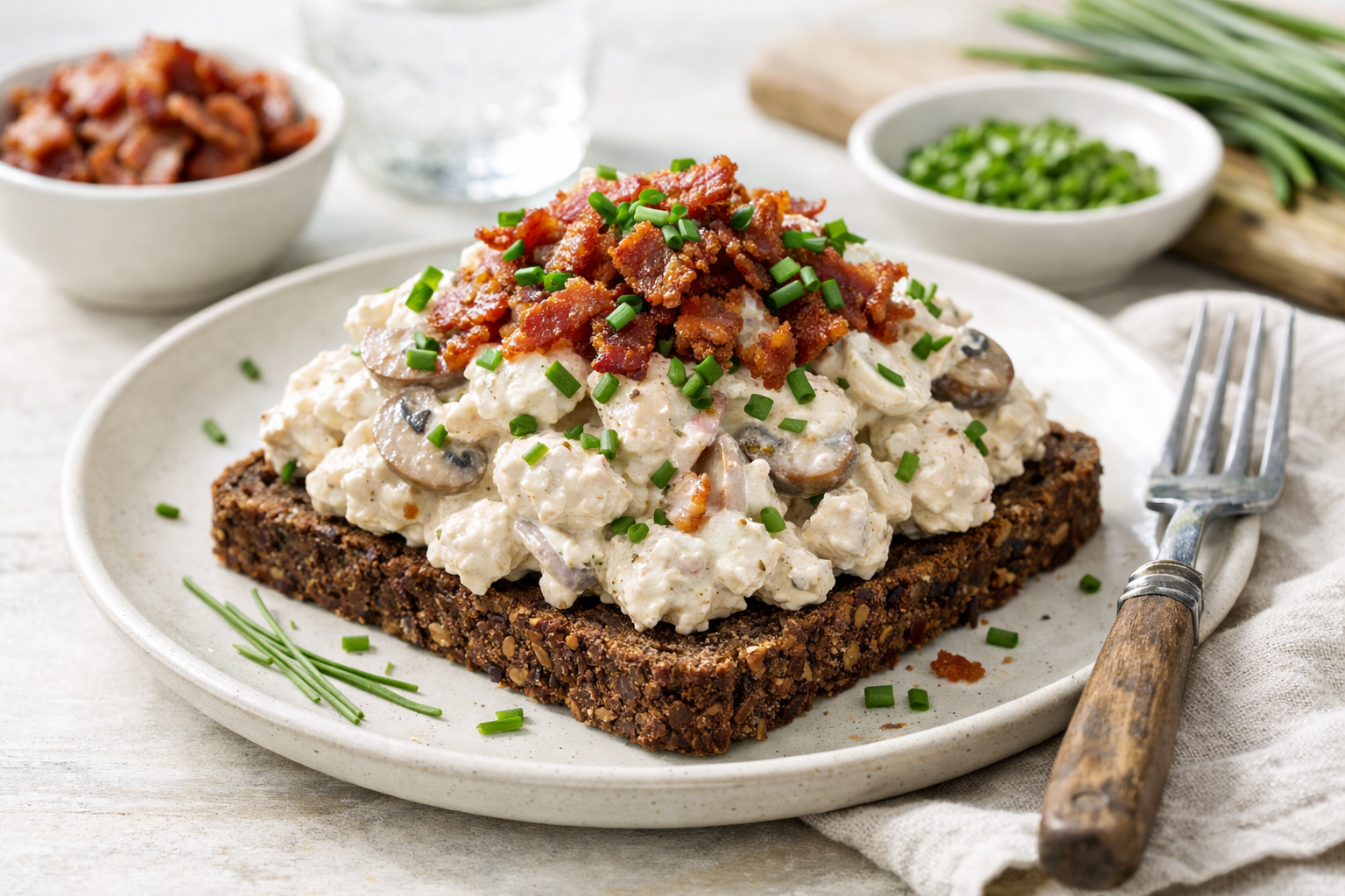 Hønsesalat med bacon og champignon – klassisk og cremet