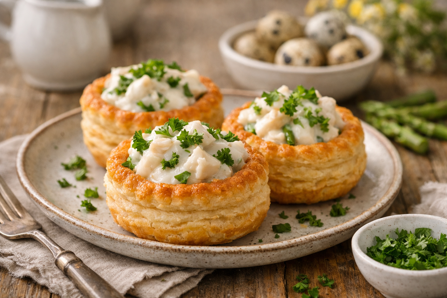 Tarteletter med høns i asparges – klassisk påskefrokost opskrift