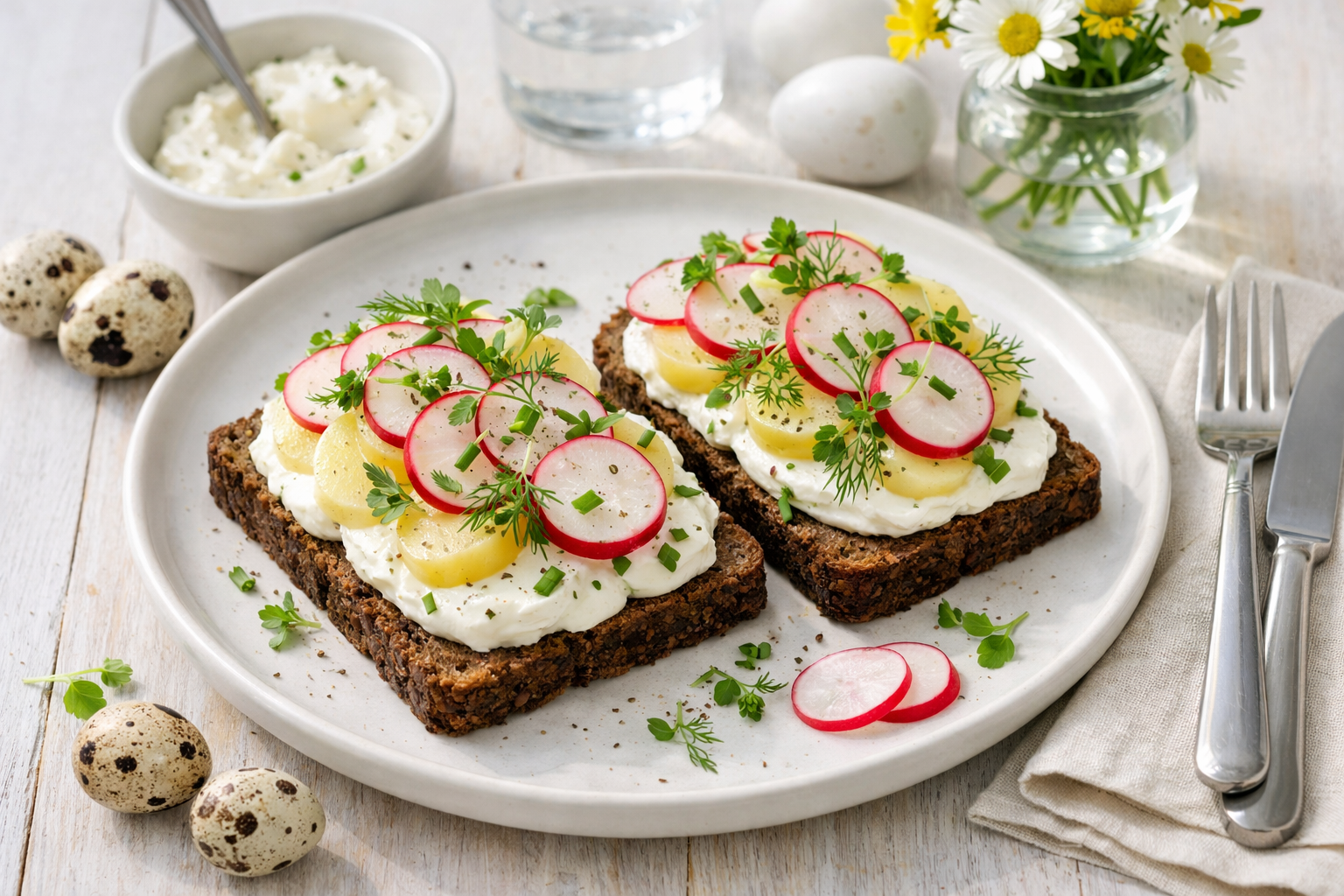 Kartoffelmad med rygeostcreme og radiser