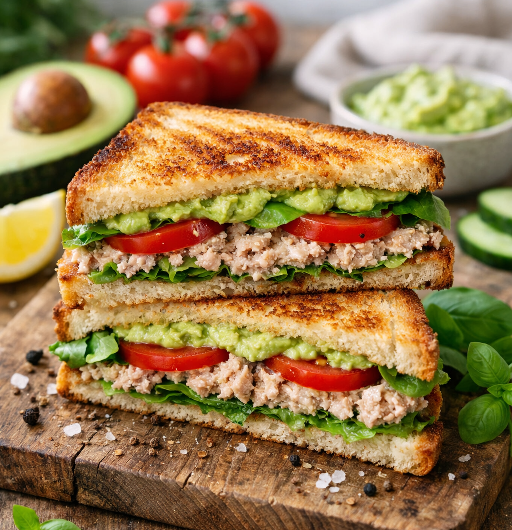 Tun og avokado sandwich